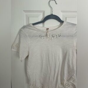 Free People broderie edged baby tshirt in ivory